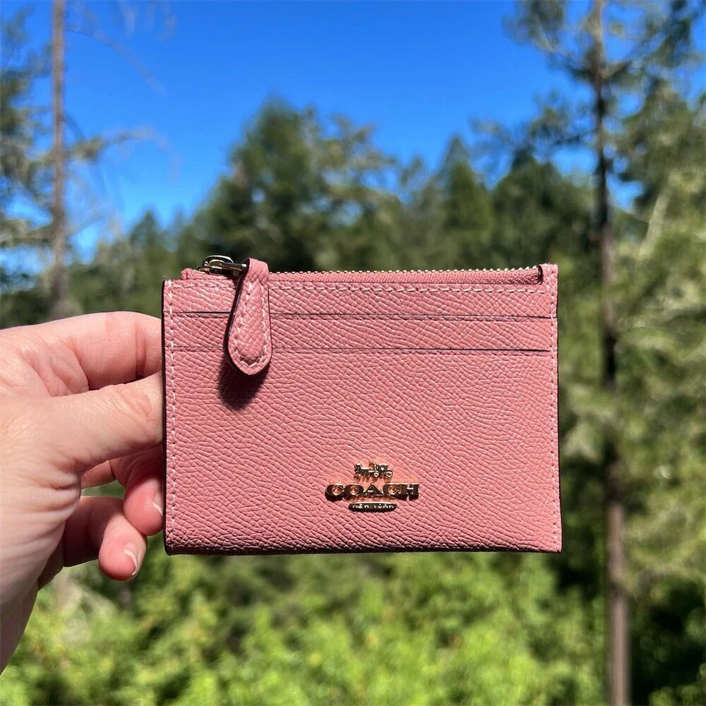 COACH Mini Skinny ID Case Cardholder Keychain Wallet Blush Pink Gold Hardware